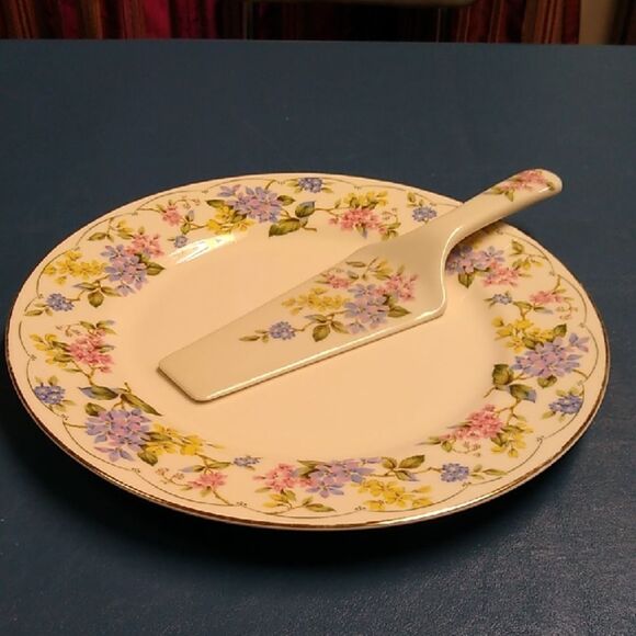 Andrea by Sadek Floral Ceramic Cake Plate and Server Set - Picture 1 of 6
